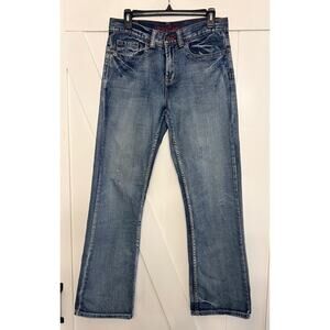 Red Camel Jeans Mens 30x32 Bootcut Blue Faded Distressed Y2K Embelished